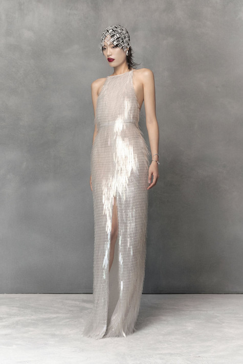 Halter Gown with Sequin Embroidery