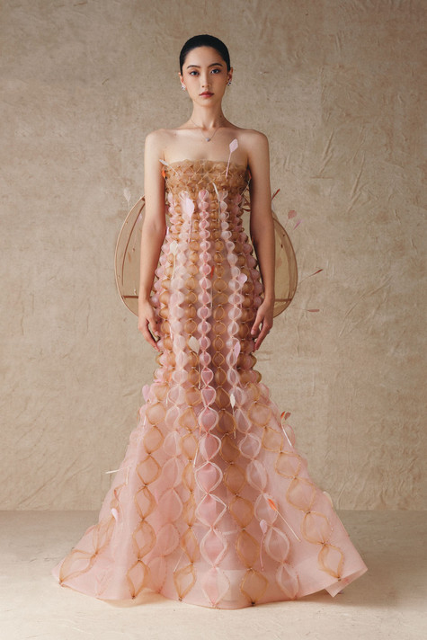 Mesh Maxi Gown with Flower Beads