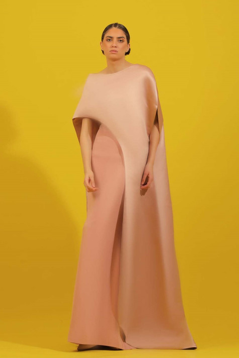 Crepe and Satin Cape Gown