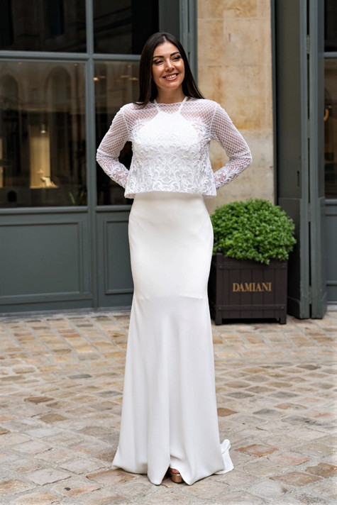 Crepe Gown with Embroidery