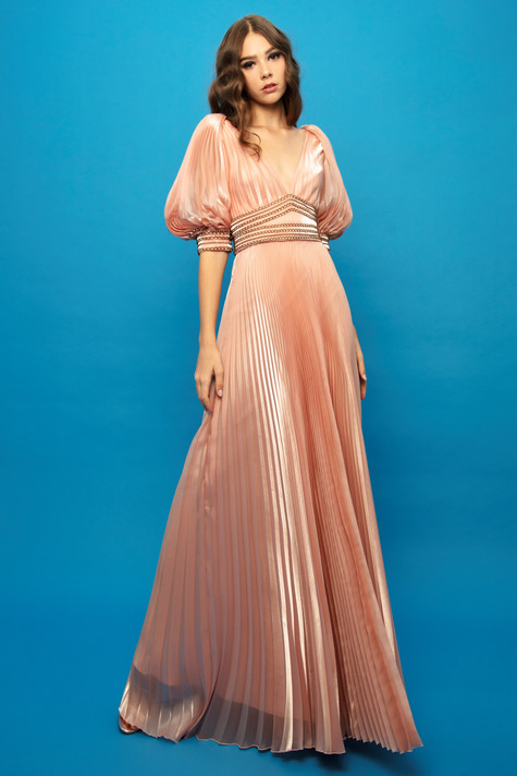 Pleated Bishop Sleeves Dress