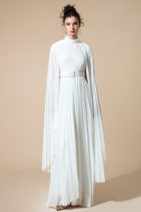 Fully Pleated Flared Gown