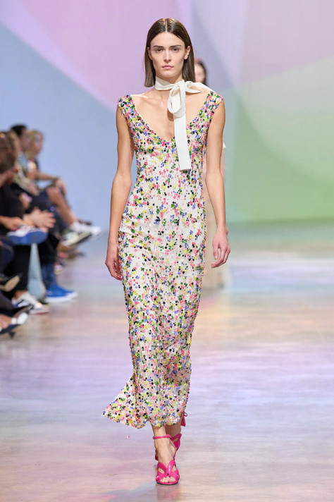 Bead Embroidery Midi Dress