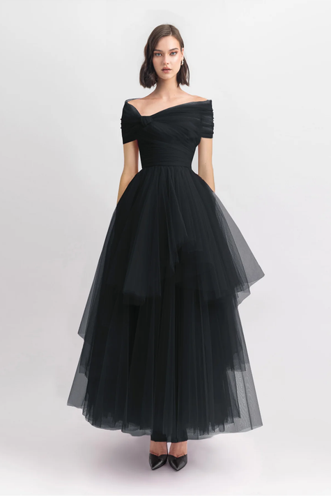Asymmetrical Bow-Cut Tulle Dress