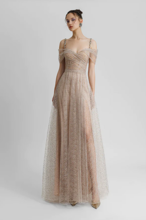 Off-Shoulder Embellished Dress