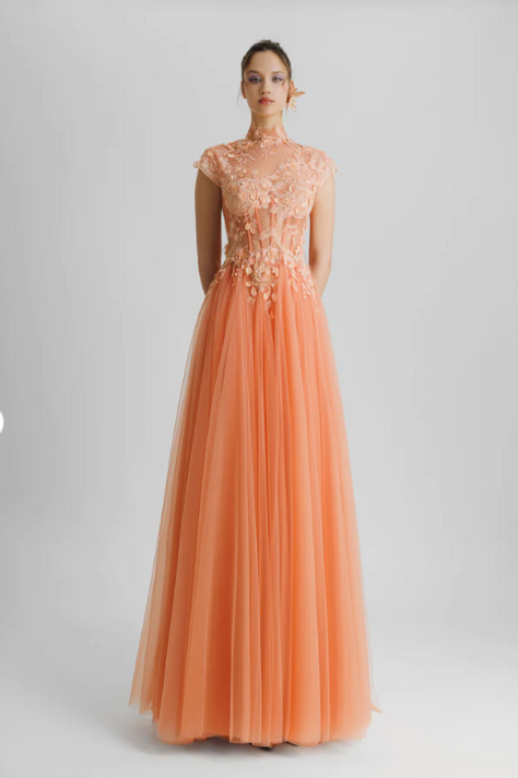 High-Collar Cap Sleeve Dress