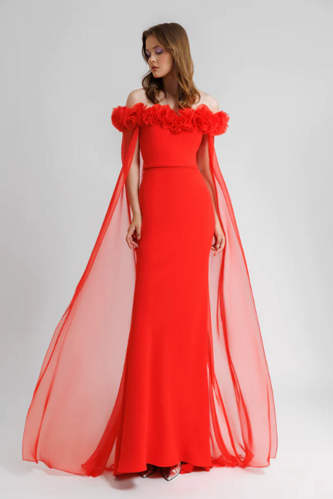 Off-Shoulder Cape Sleeve Dress