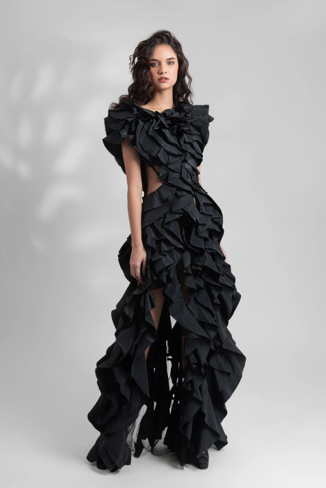 Laser Cut Ruffle Dress