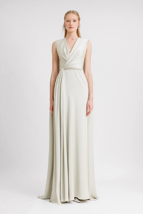 V-Neckline with Cape-Like Back Gown