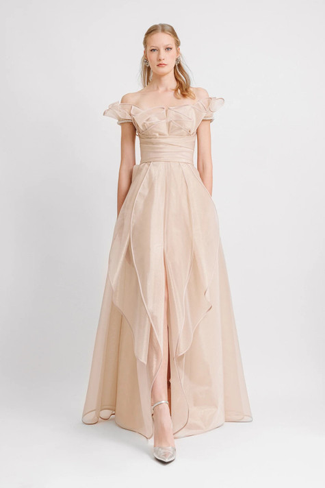 Off-The-Shoulders Layered Ruffles Gown
