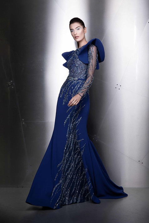 Embellished Long Sleeve Fit and Flare Gown