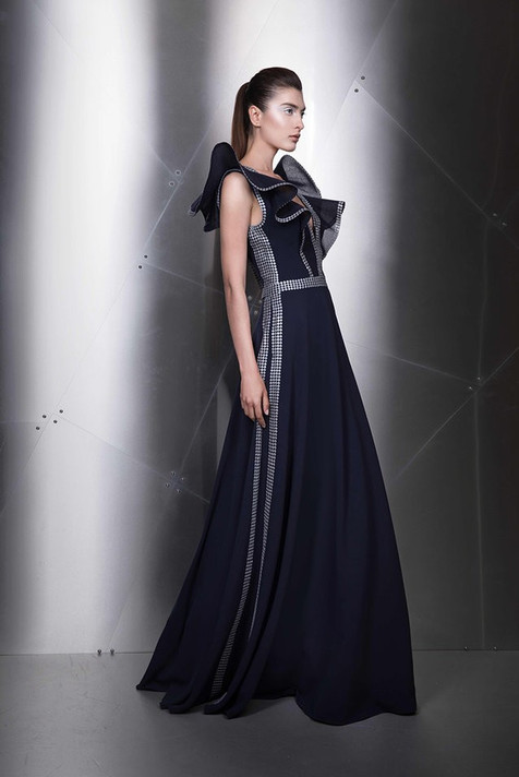 Ruffled Sleeveless V-Neck Gown