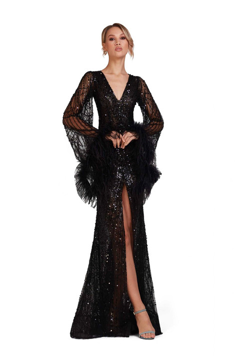Fully Embellished Flared Slit Gown