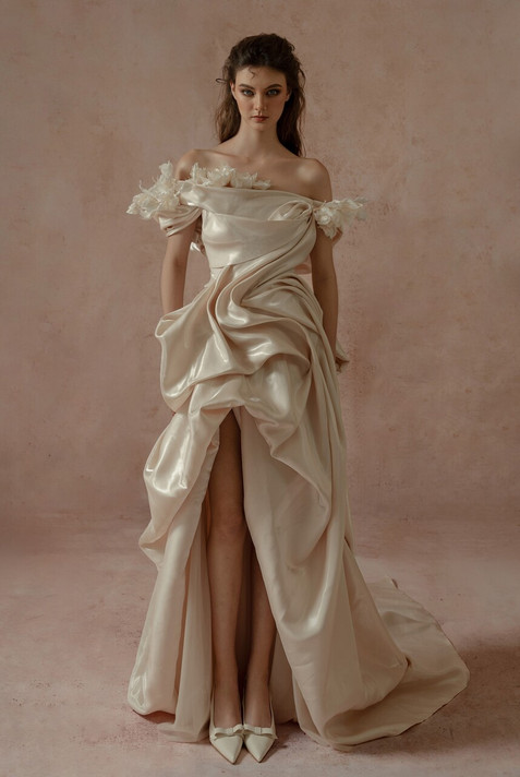 High-Low Off-Shoulder Gown