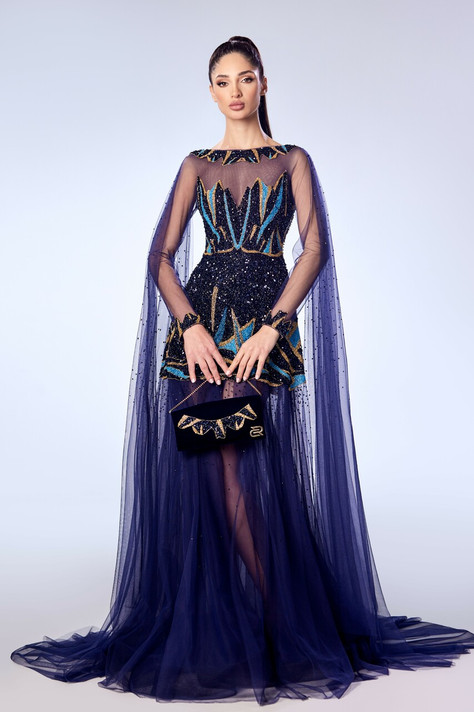 Short Beaded  Tulle Gown