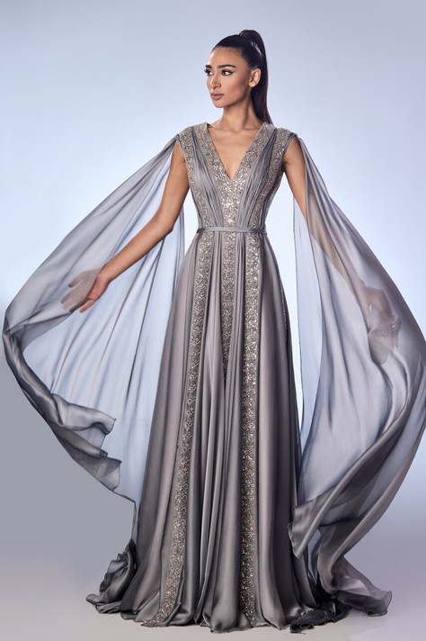 Cassida Mousseline Beaded Gown