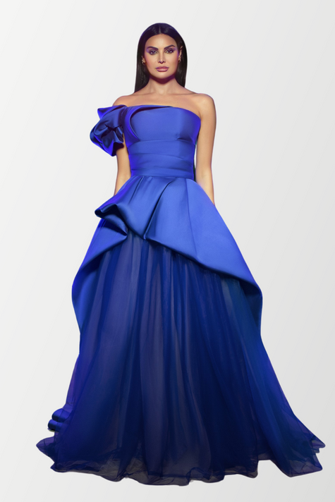 Strapless Draping Evening Gown