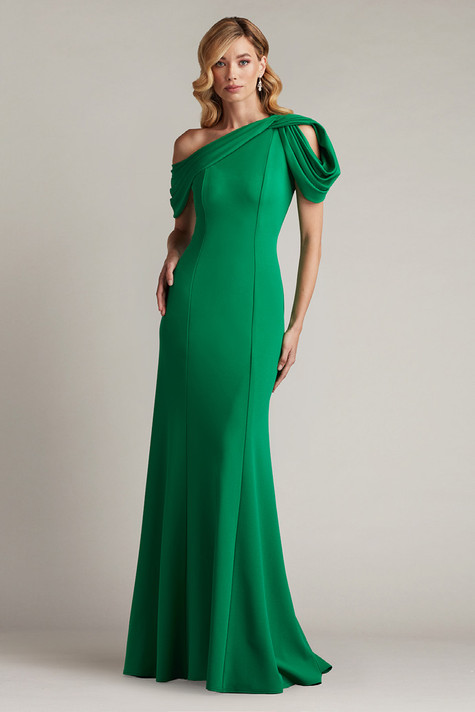 Textured Crepe One Shoulder Draped Gown