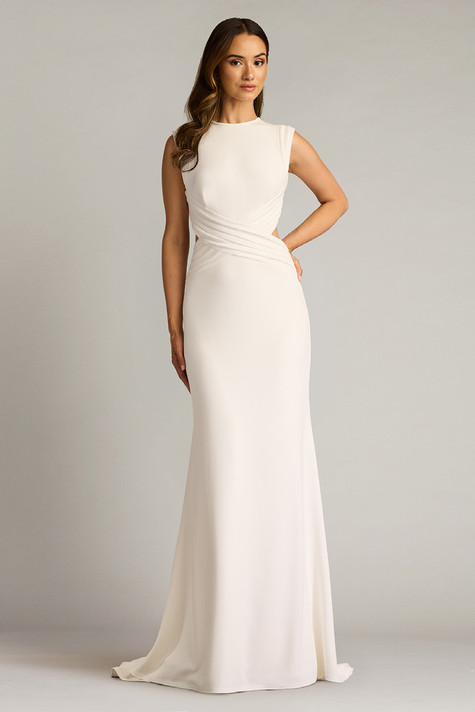 Textured Crepe Sleeveless Gown with Exposed Back