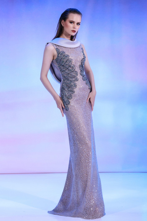 Silver Thread Sequined Gown