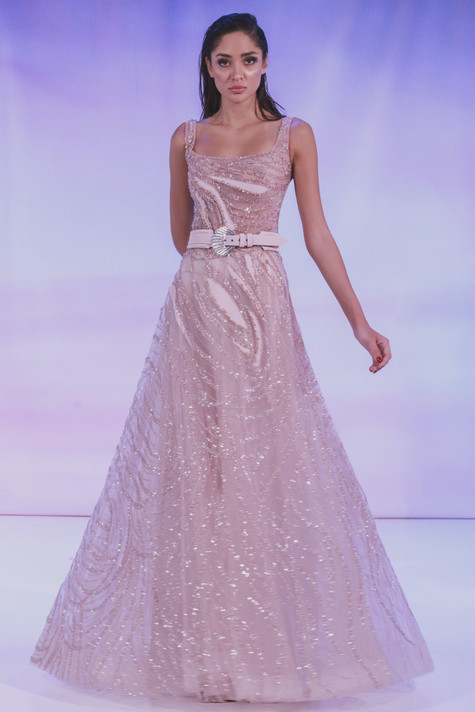 Sleeveless Fully-Beaded Gown