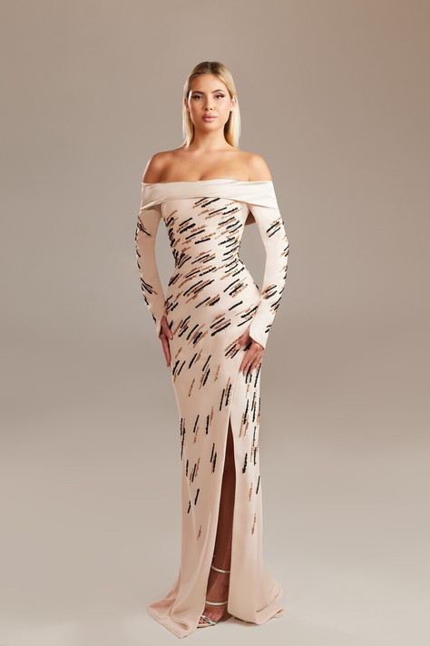 Off-Shoulder Long Sleeved Gown