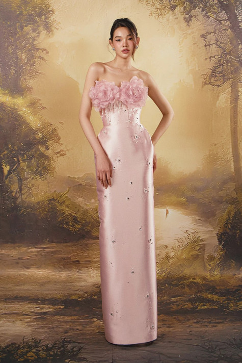 Floral Bodice Column Gown