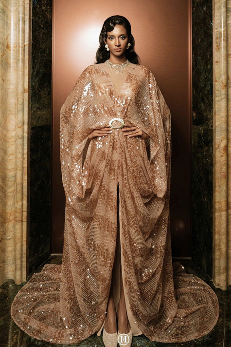 High Neck Cape Sleeved Gown