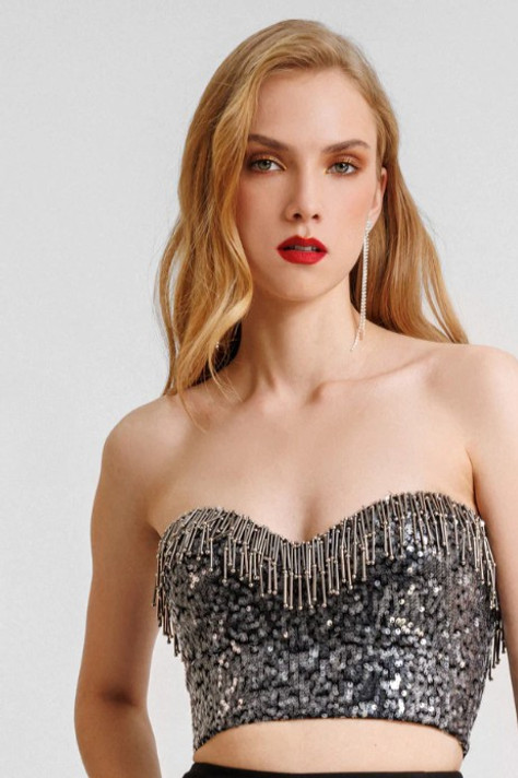 Strapless Sequin Crop-Top