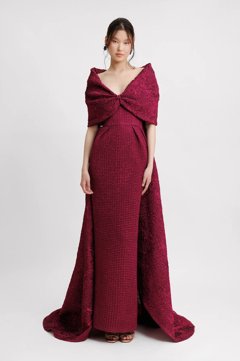 Strapless Gown with Bow-Like Cape