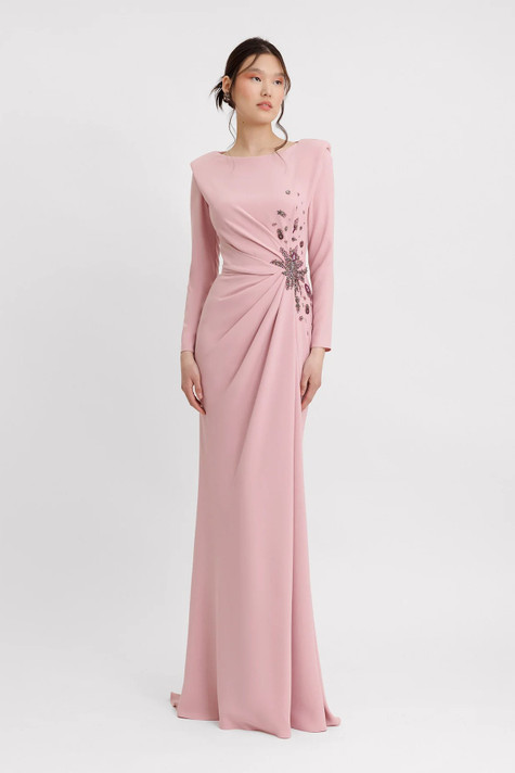 Slim-Cut Gown with Structured Shoulders