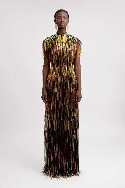 Beaded Fringe Gown