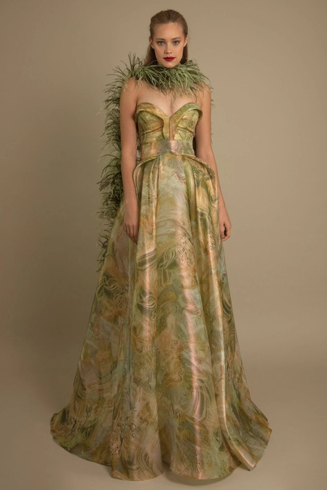 Strapless Cut Gown with Scarf
