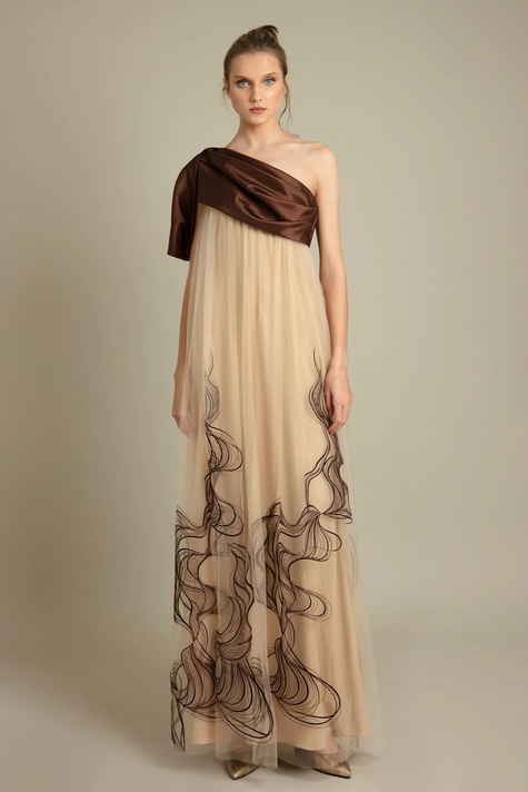 One-Shoulder Embroidered Gown