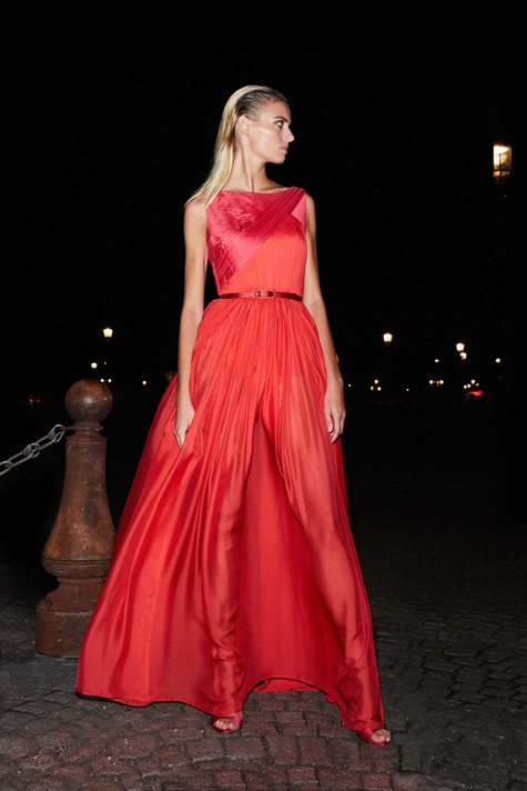 Flowy Evening Gown with Draped Top
