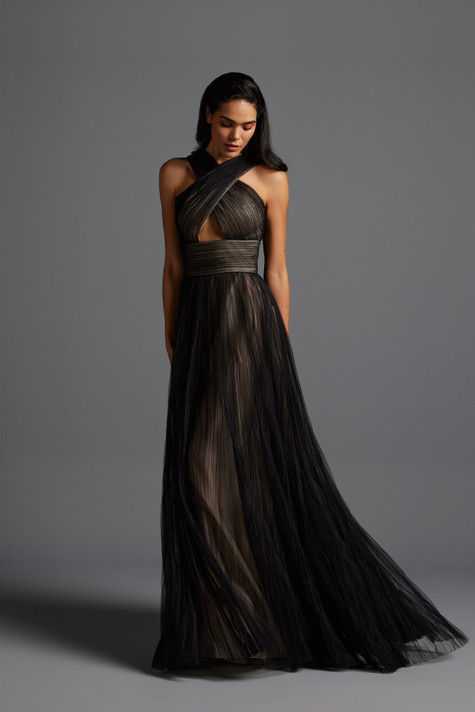 Criss-Cross Cut Out Pleated Gown
