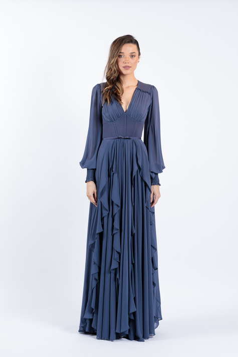 Long Sleeve Chiffon Gown