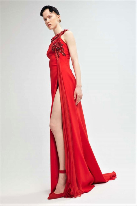 Embellished Slit Gown