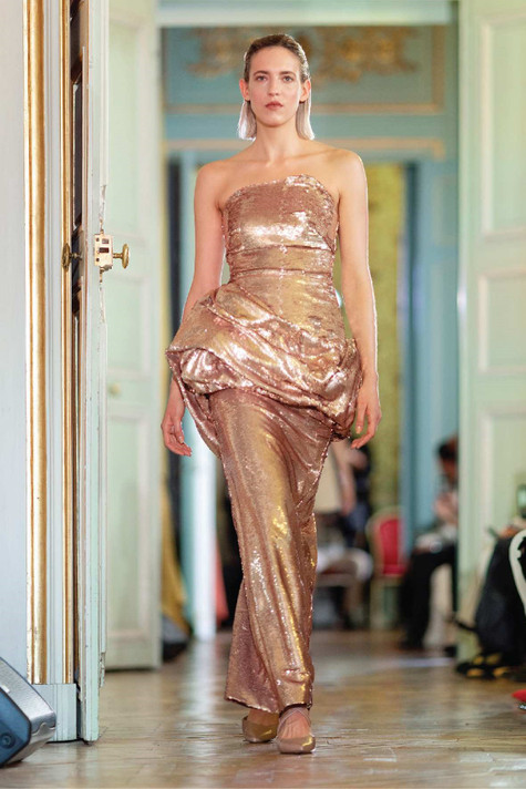 Strapless Column Gown with Draped Waist