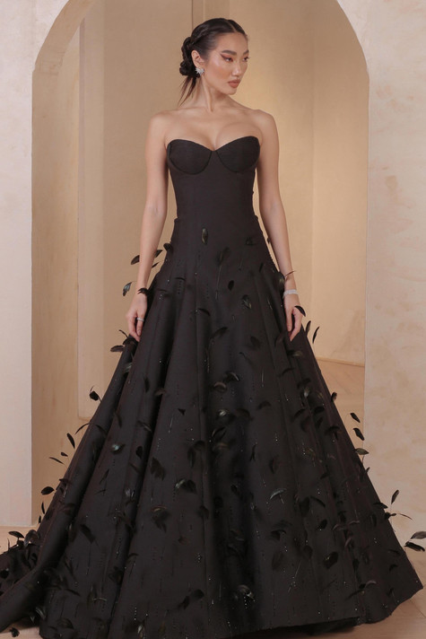 Feathered Strapless-Gown