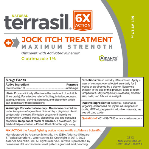 terrasil Jock Itch Treatment ointment, 50 gram tube label