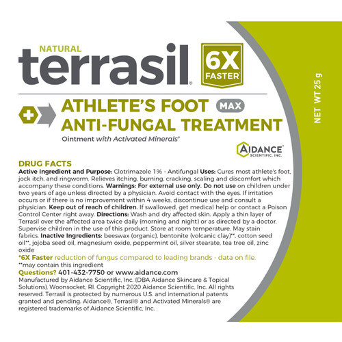 terrasil Athlete's Foot Ointment, 28g tube label