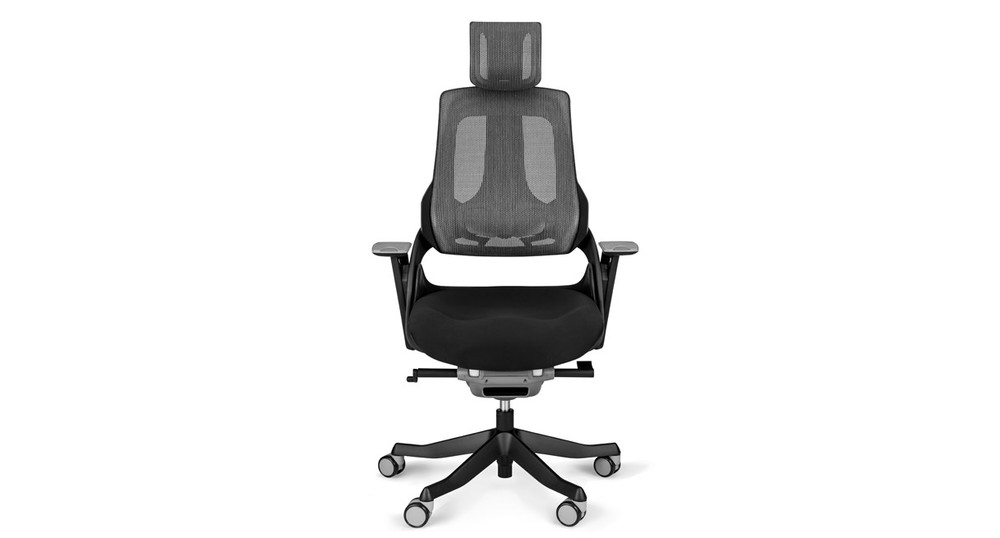 Steelcase Gesture Office Desk Chair with Headrest Cogent Connect Graphite  Fabric Low Black Frame Hard Floor Casters