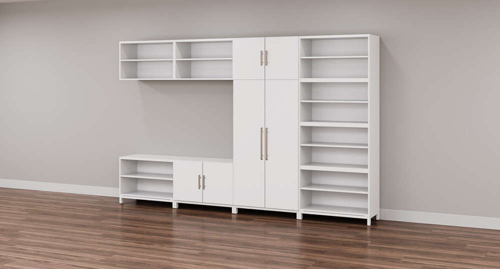 White Particle Board Side Cabinet Practiacal Tall Closet Storage Cabinet with 1-Door with 4-Shelves