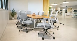 UPLIFT Desk Height Adjustable Conference Table, 42" Wide with Bamboo tabletop and Envoke Ergonomic Chairs