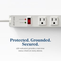 Illuminated on/off switch makes it easy to find under desk - LEDs ensure unit is properly grounded and protecting against surges