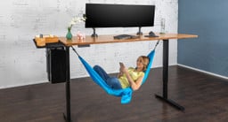 Use Anchor Plates to enjoy an Under Desk Hammock on desks at least 72" wide