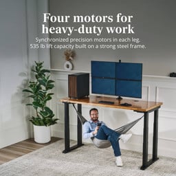 Four motors for heavy-duty work. Synchronized precision motors in each leg. 535 lb lift capacity built on a strong steel frame