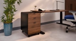 Black with walnut 3-Drawer File Cabinet with matching UPLIFT Desk and Mopac Wardrobe