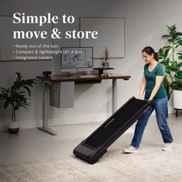 Light weight, compact small size and front end casters allow for easy stowing of the walking pad when not in use